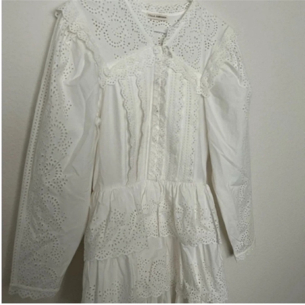 Ulla Johnson Aster Long Sleeve Tiered Ruffle Mini Dress White - Picture 7 of 12